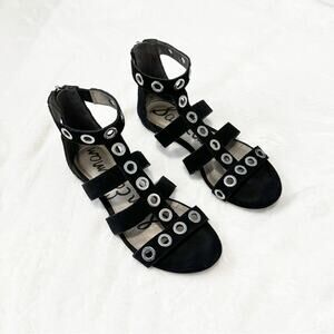 Sam Edelman Brielle black gladiator sandals size 6.5 silver grommet suede